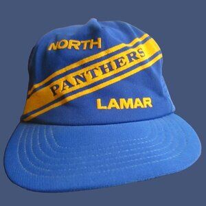 TRUCKER Hat Cap True Vtg 80s PAIRS TEXAS FOOTBALL TEAM PANTHERS LAMAR MESH BLUE